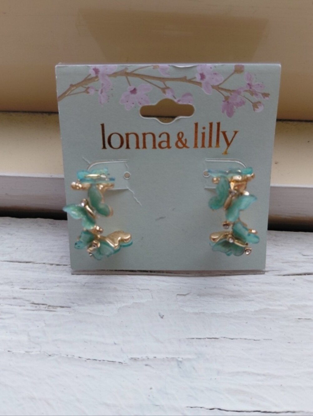 Lonna & lilly Gold and Mint Butterfly Hoop Earrings - Picture 6 of 6